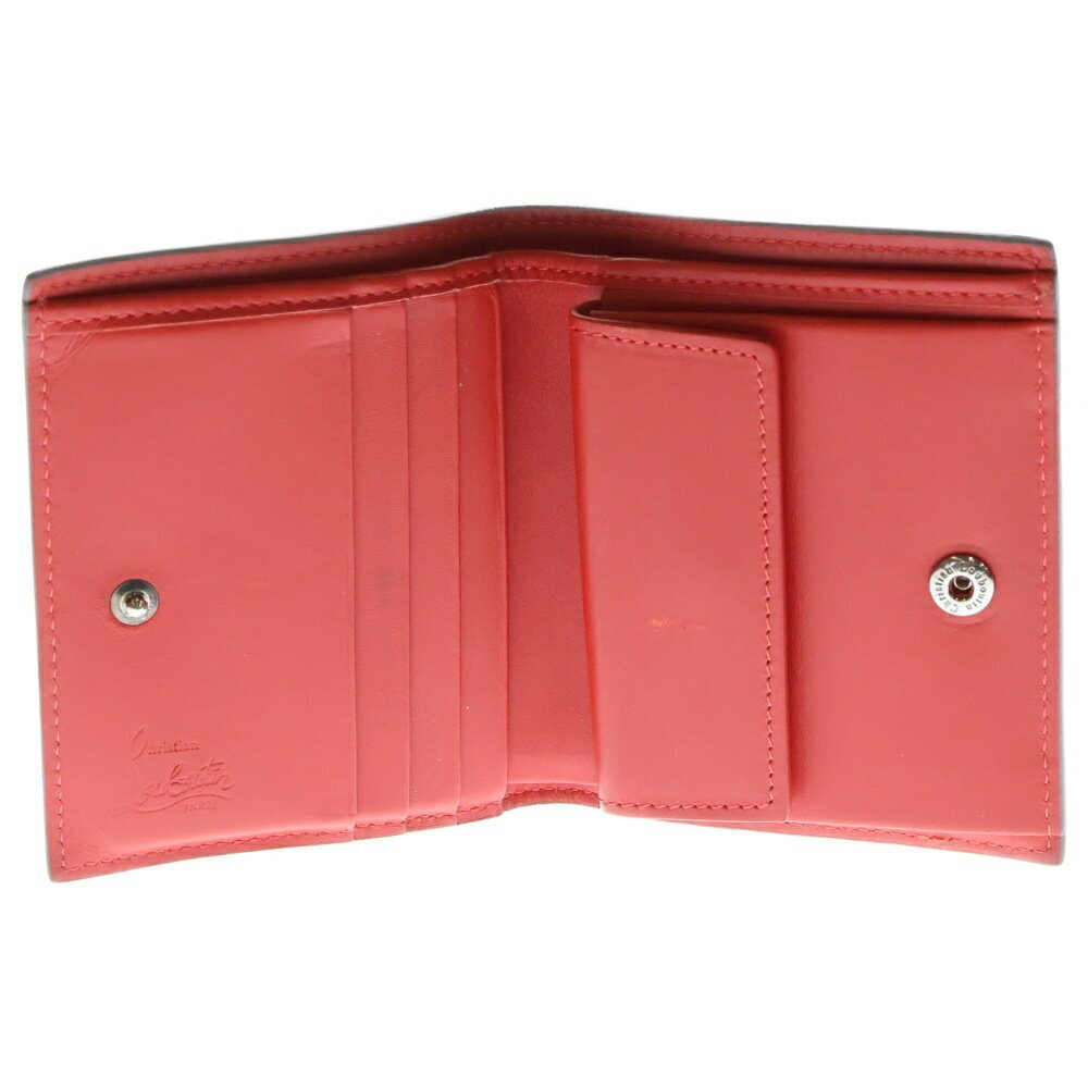 Christian Louboutin PAROS SPIKES Bi fold Wallet Gray Red - Picture 4 of 6